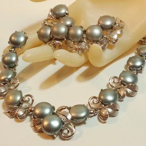 Vintage Schiaparelli Faux Pearl Brooch Necklace and Earrings